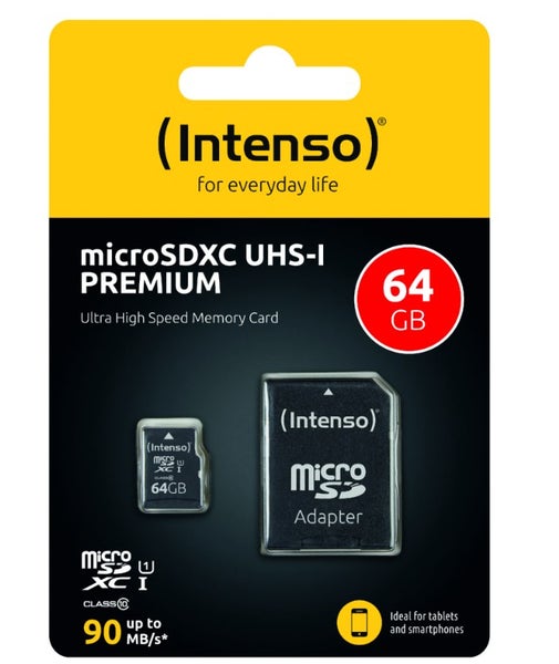Intenso Premium microSDXC-muistikortti, 64 GB / Class 10 / U1 / UHS-I