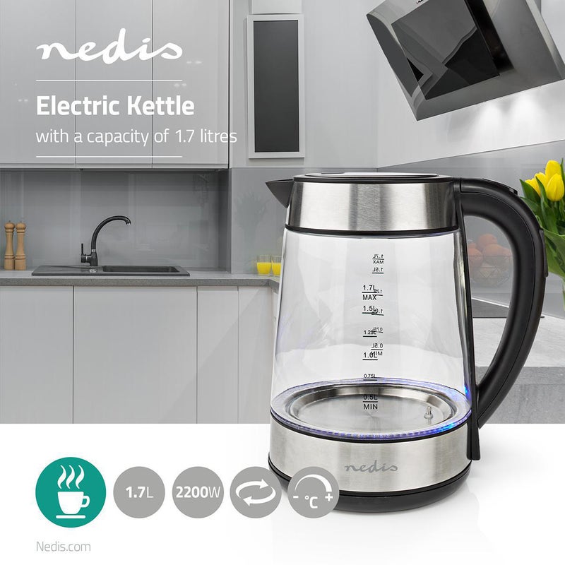 Vedenkeitin Nedis KAWK320EGS 1,7l, lasi