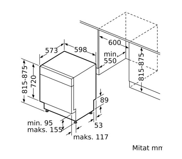 Bosch SMU26AW11S Serie 2 ty&ouml;tason alle sijoitettava astianpesukone, 60 cm, valkoinen